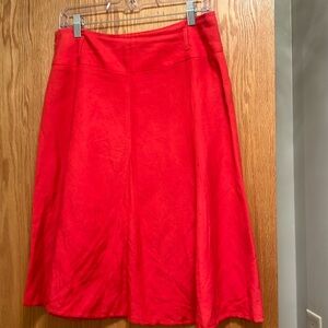 Tomato red knee length red belted skirt